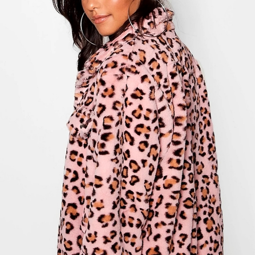 PINK VICTORIA'S SECRET Leopard Cheetah Fur Zip Teddy Bomber Jacket NWT - Picture 2 of 15